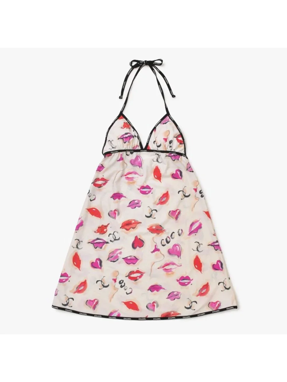 Chanel Maillot Dress CC Logo Lip All Over Print Spandex Nylon 4 40